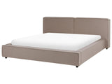 EU Super King Size Waterbed Light Brown Fabric Upholstery 6ft Slatted Base with Thick Padded Headboard Footboard Beliani
