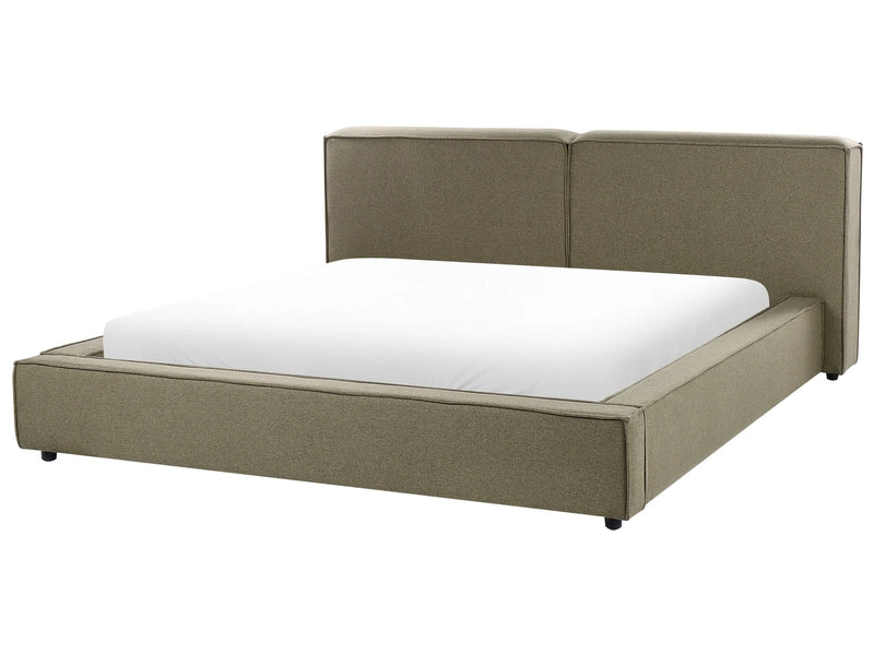 EU Super King Size Waterbed Green Fabric Upholstery 6ft Slatted Base with Thick Padded Headboard Footboard Beliani