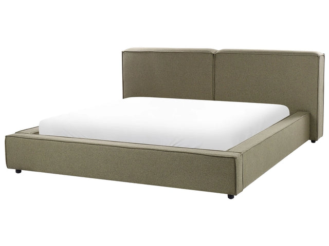 EU Super King Size Waterbed Green Fabric Upholstery 6ft Slatted Base with Thick Padded Headboard Footboard Beliani