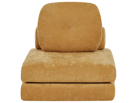 Sofa Pouffe Bed Mustard Fabric Upholstery Single Sleeper Fold Out Chair Bed with Cushion Modern Design Beliani