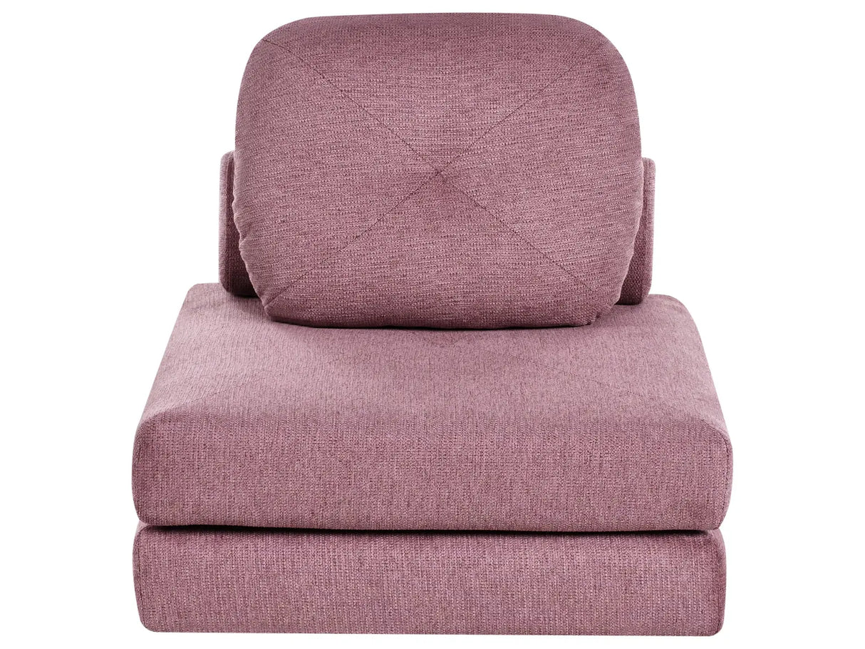 Sofa Pouffe Bed Pink Fabric Upholstery Single Sleeper Fold Out Chair Bed with Cushion Modern Design Beliani