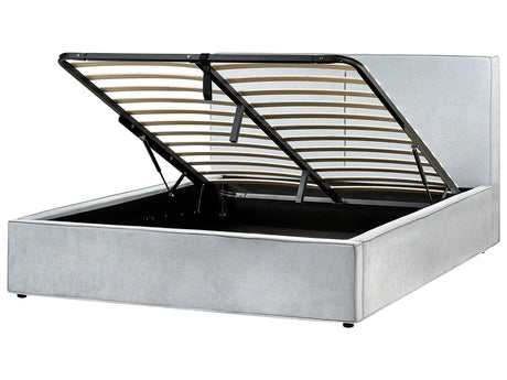 EU Super King Size Panel Bed 6ft Light Blue Fabric Upholstery Storage Ottoman Slatted Frame Contemporary Modern Bedroom Beliani