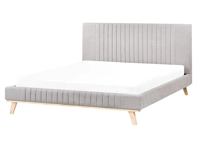 EU King Size Bed Light Grey Chenille 5ft3 Upholstered Frame Channel Tufted Headboard Beliani