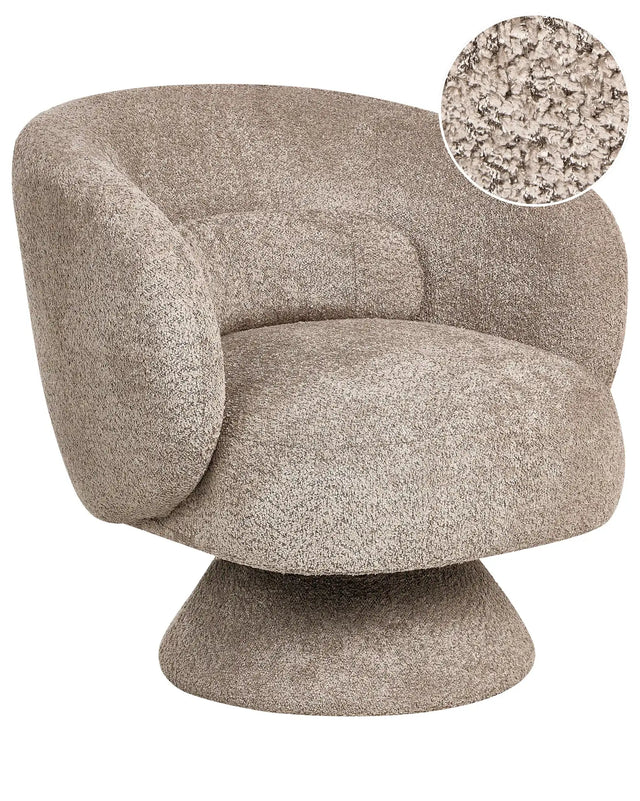 Swivel  Armchair Beige Boucle Seat Armless Retro Style Metal Legs Beliani