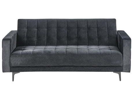 Sofa Bed Black Velvet Tufted Fabric Modern Living Room Modular 3 Seater Black Legs Track Arm Beliani