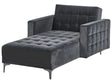 Chaise Lounge Black Velvet Tufted Fabric Modern Living Room Reclining Day Bed Black Legs Track Arms Beliani