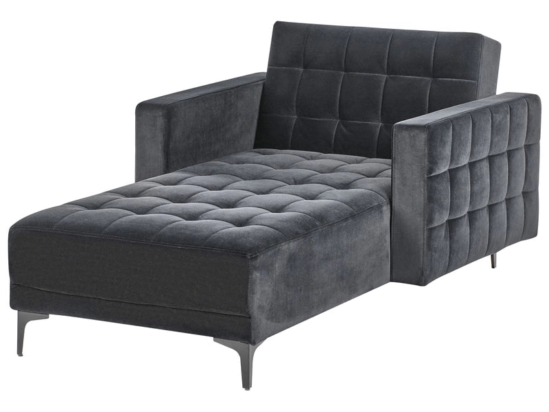 Chaise Lounge Black Velvet Tufted Fabric Modern Living Room Reclining Day Bed Black Legs Track Arms Beliani