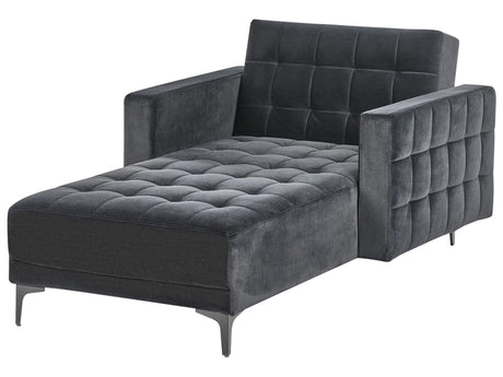Chaise Lounge Black Velvet Tufted Fabric Modern Living Room Reclining Day Bed Black Legs Track Arms Beliani