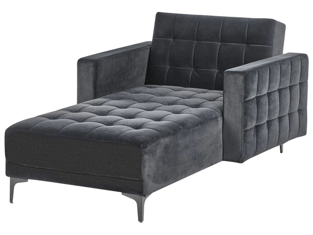 Chaise Lounge Black Velvet Tufted Fabric Modern Living Room Reclining Day Bed Black Legs Track Arms Beliani