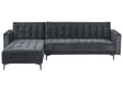 Right Hand Corner Sofa Bed Black Velvet Tufted Fabric Modern L-Shaped Modular 4 Seater L Chaise Longue Beliani