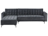 Right Hand Corner Sofa Bed Black Velvet Tufted Fabric Modern L-Shaped Modular 4 Seater L Chaise Longue Beliani