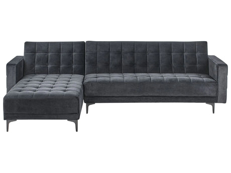 Right Hand Corner Sofa Bed Black Velvet Tufted Fabric Modern L-Shaped Modular 4 Seater L Chaise Longue Beliani