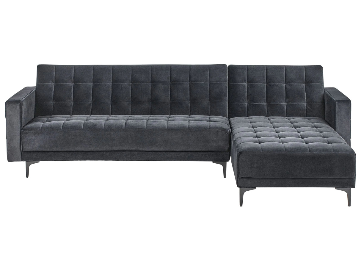 Left Hand Corner Sofa Bed Black Velvet Tufted Fabric Modern L-Shaped Modular 4 Seater L Chaise Longue Beliani