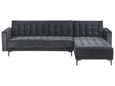 Left Hand Corner Sofa Bed Black Velvet Tufted Fabric Modern L-Shaped Modular 4 Seater L Chaise Longue Beliani