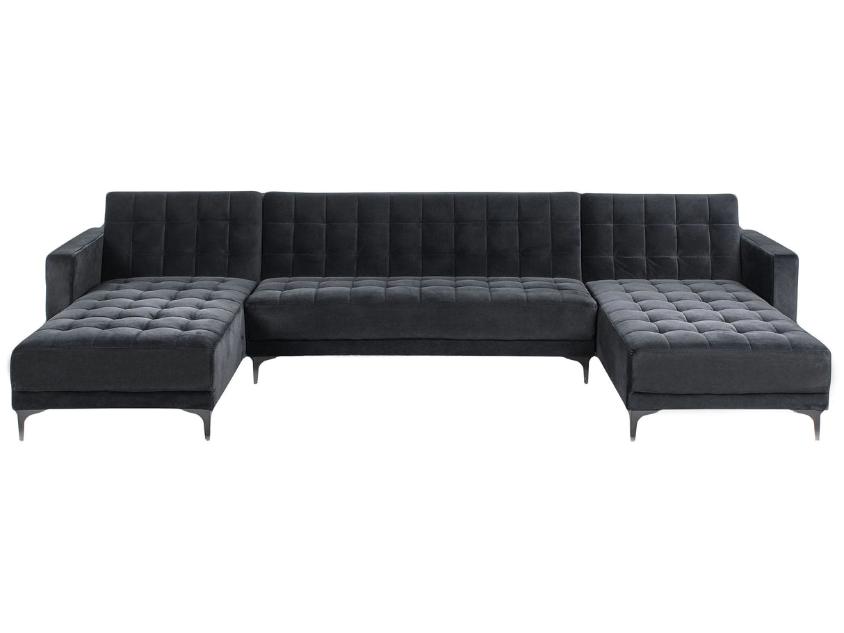 Corner Sofa Bed Black Velvet Tufted Fabric Modern U-Shaped Modular 5 Seater with Chaise Lounges Beliani