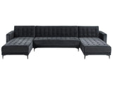 Corner Sofa Bed Black Velvet Tufted Fabric Modern U-Shaped Modular 5 Seater with Chaise Lounges Beliani
