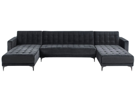 Corner Sofa Bed Black Velvet Tufted Fabric Modern U-Shaped Modular 5 Seater with Chaise Lounges Beliani