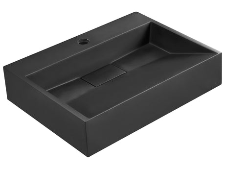 Hall Hung Wash Basin Black Matt Finish Mineral Cast 500 x 380 mm Rectangular Bathroom Sink Beliani