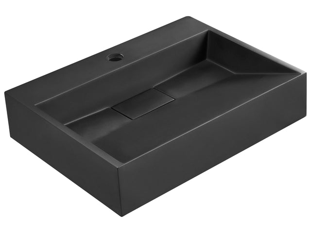 Hall Hung Wash Basin Black Matt Finish Mineral Cast 500 x 380 mm Rectangular Bathroom Sink Beliani