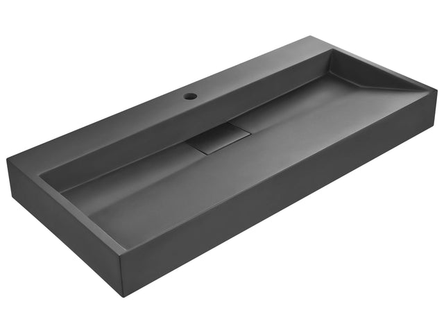 Hall Hung Wash Basin Black Matt Finish Mineral Cast 1000 x 460 mm Rectangular Bathroom Sink Beliani