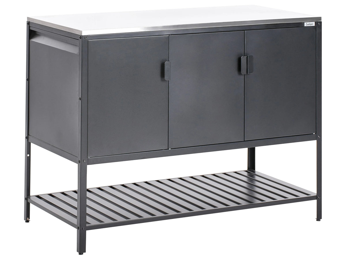 Outdoor Kitchen Cabinet Black Stainless Steel 3 Door Unit with Top Garden Kitchen Dining Beliani