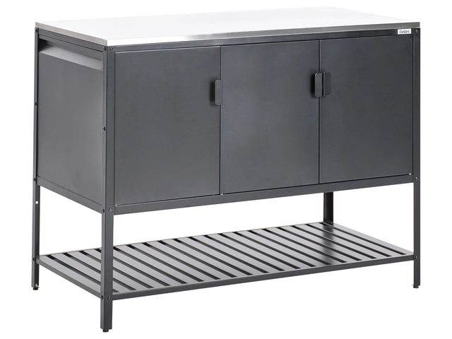 Outdoor Kitchen Cabinet Black Stainless Steel 3 Door Unit with Top Garden Kitchen Dining Beliani