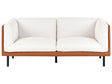 2 Seater Sofa Off-White and Brown Polyester Fabric and Faux Leather Wood Black Legs Upholstered Living Room Furniture Beliani