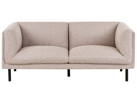 2 Seater Sofa Light Brown Polyester Fabric Wood Black Legs Upholstered Living Room Furniture Beliani