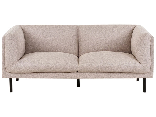 2 Seater Sofa Light Brown Polyester Fabric Wood Black Legs Upholstered Living Room Furniture Beliani