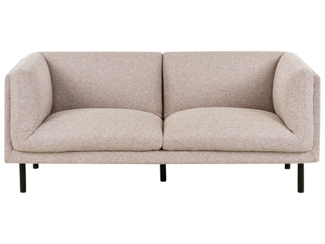 2 Seater Sofa Light Brown Polyester Fabric Metal Black Legs Upholstered Living Room Furniture Beliani