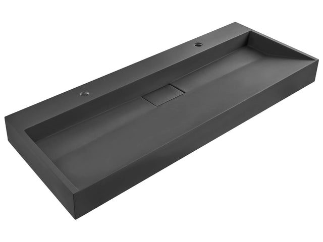Hall Hung Wash Double Basin Black Matt Finish Mineral Cast 1200 x 460 mm Rectangular Bathroom Sink Beliani