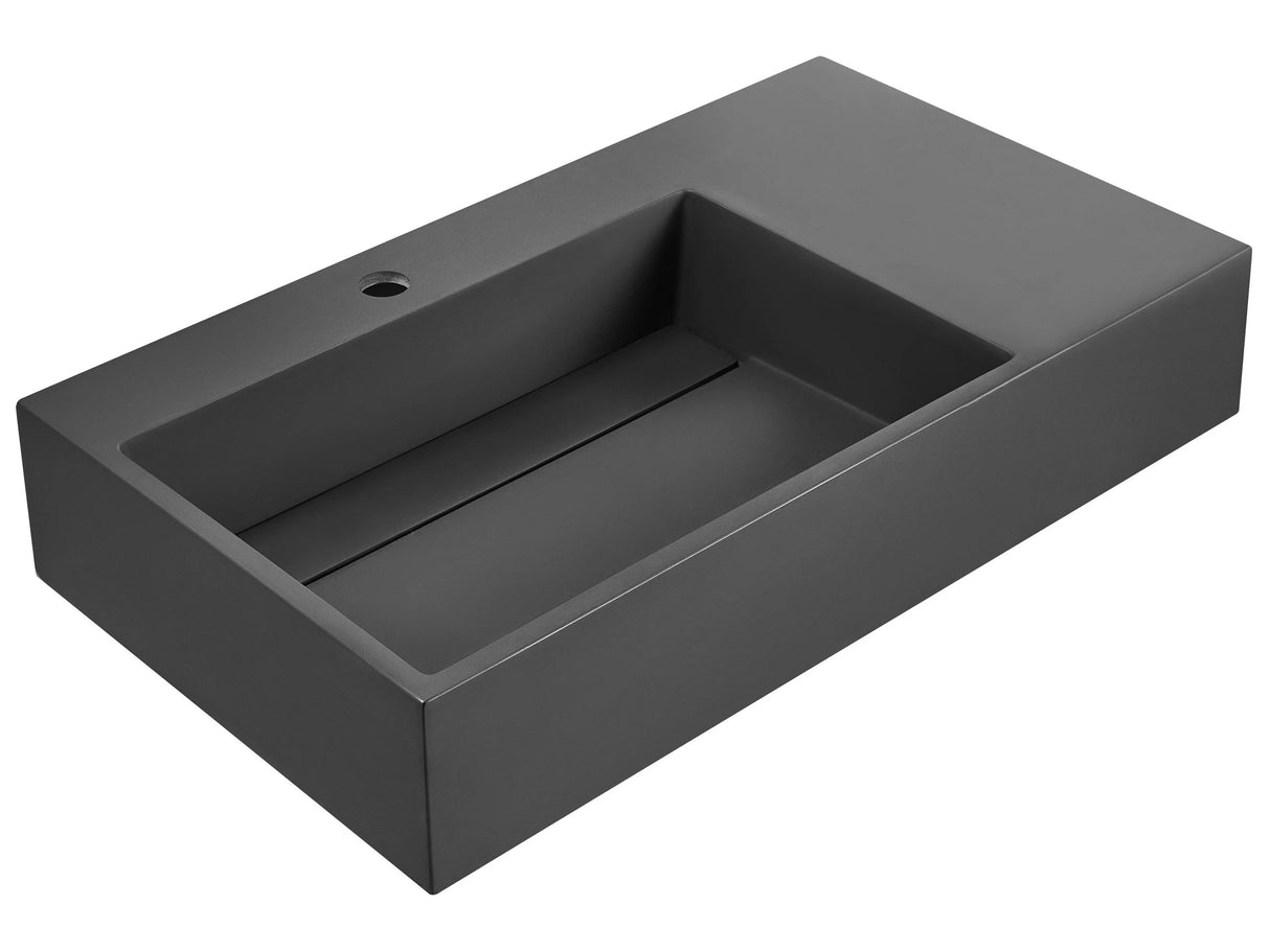 Hall Hung Wash Basin Black Matt Finish Mineral Cast 750 x 430 mm Rectangular Bathroom Sink Beliani