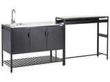 Outdoor Kitchen Cabinet Black Stainless Steel 3 Door Unit with Top Garden Kitchen Dining Beliani