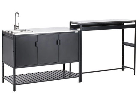 Outdoor Kitchen Cabinet Black Stainless Steel 3 Door Unit with Top Garden Kitchen Dining Beliani