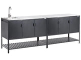 Outdoor Kitchen Cabinet Black Stainless Steel 3 Door Unit with Top Garden Kitchen Dining Beliani