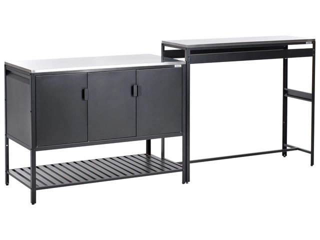 Outdoor Kitchen Cabinet Black Stainless Steel 3 Door Unit with Top Garden Kitchen Dining Beliani