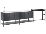 Outdoor Kitchen Cabinet Black Stainless Steel 3 Door Unit with Top Garden Kitchen Dining Beliani