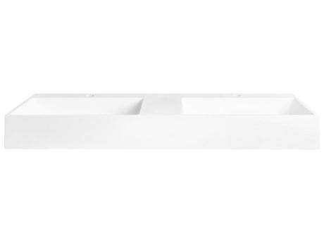 Hall Hung Double Wash Basin White Matt Finish Mineral Cast 1200 x 480 mm Rectangular Bathroom Sink Beliani