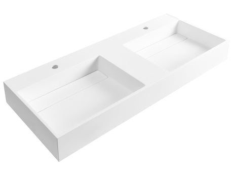 Hall Hung Double Wash Basin White Matt Finish Mineral Cast 1200 x 480 mm Rectangular Bathroom Sink Beliani