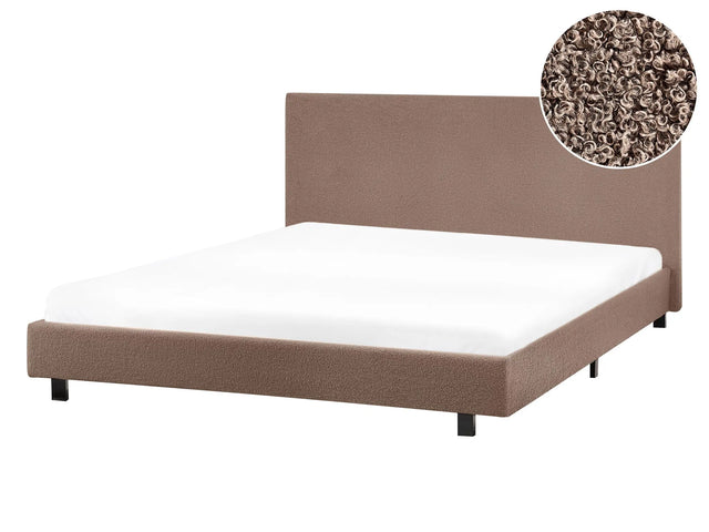Slatted Bed Frame Brown Boucle EU Double Size 4ft6 Modern Design Beliani