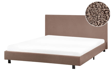 EU Double Size 4ft6 Waterbed Brown Boucle Upholstered with Mattress Headrest Modern Design Beliani