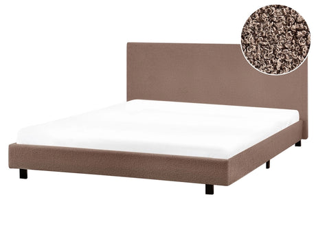 EU King Size 5ft3 Waterbed Brown Boucle Upholstered with Mattress Headrest Modern Design Beliani