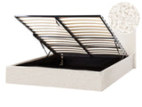 Bed Frame Off-White Boucle EU Super King Size 4ft6 Lift Up Storage with Headboard Beliani