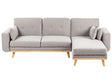 Left Hand Corner Sofa Grey Fabric Upholstered L-Shaped Tufted Cushioned Seat with Scatter Cushions and Sleeping Function Beliani