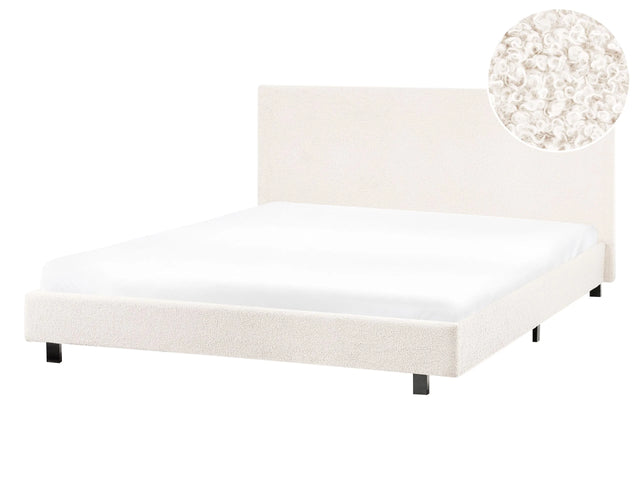 EU Double Size 4ft6 Waterbed Off-White Boucle Upholstered with Mattress Headrest Modern Design Beliani