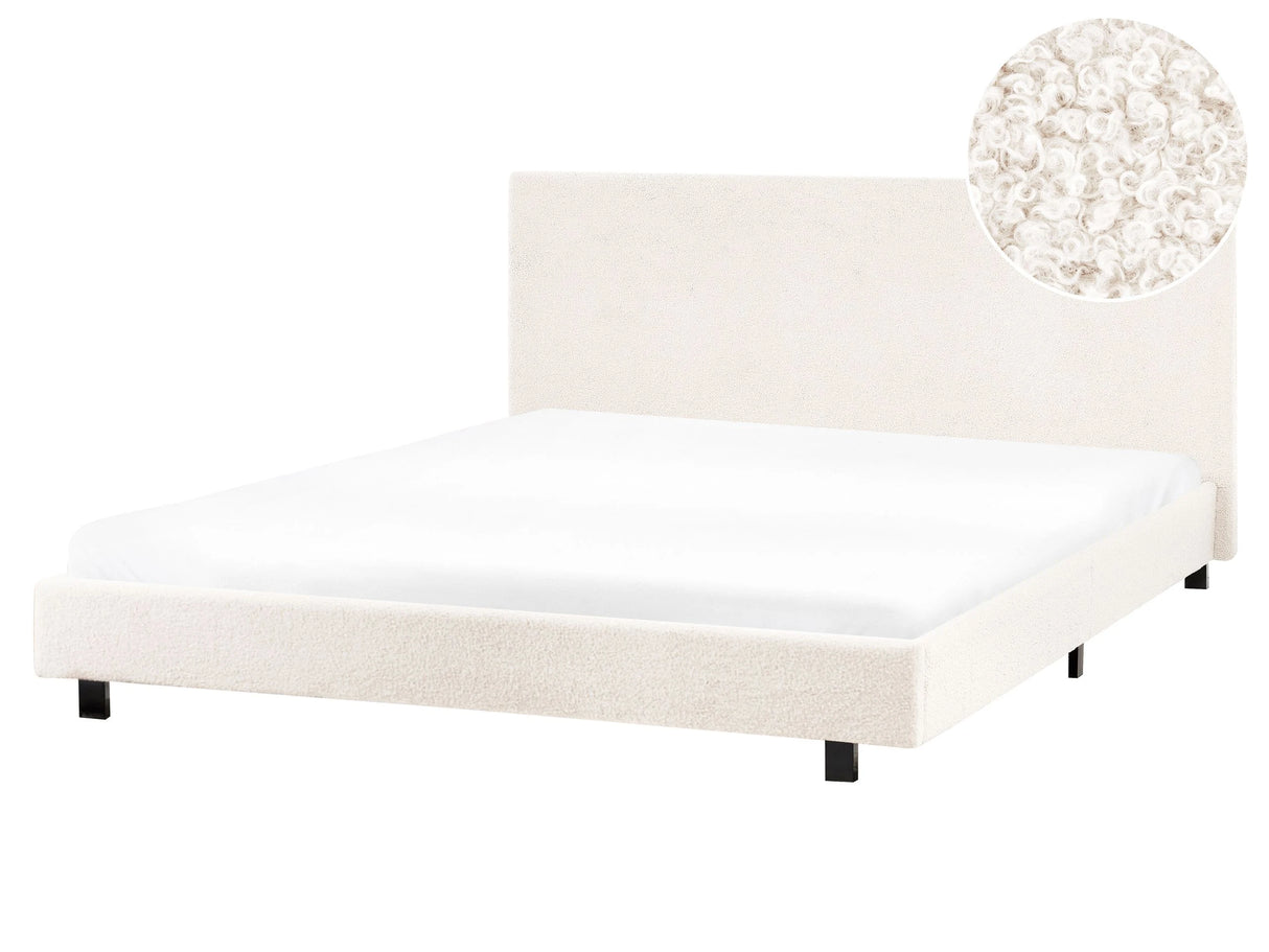 Slatted Bed Frame Off-White Boucle EU Double Size 5ft3 Modern Design Beliani