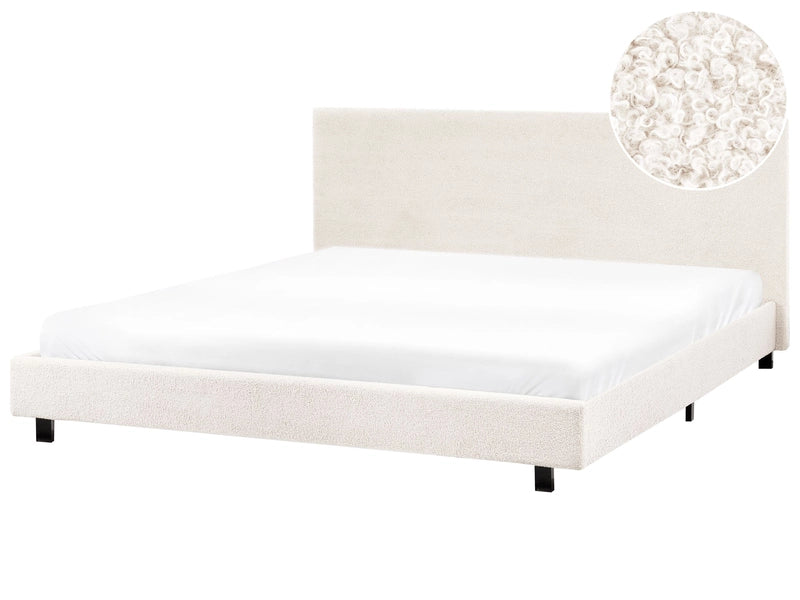 EU Super King Size 6ft Waterbed Off-White Boucle Upholstered with Mattress Headrest Modern Design Beliani