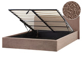 Bed Frame Brown Boucle EU Double Size 5ft3 Lift Up Storage with Headboard Beliani