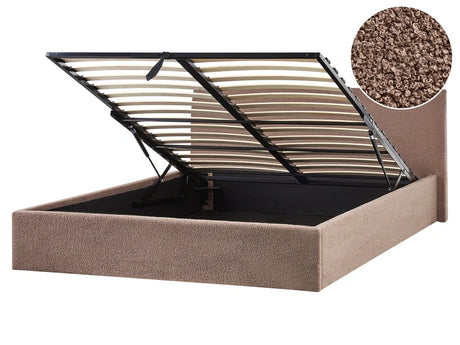 Bed Frame Brown Boucle EU Double Size 6ft Lift Up Storage with Headboard Beliani