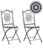Set of 2 Garden Chairs Black and White Ceramic Tiles Iron Frame Folding Outdoor Blacony Chairs Beliani